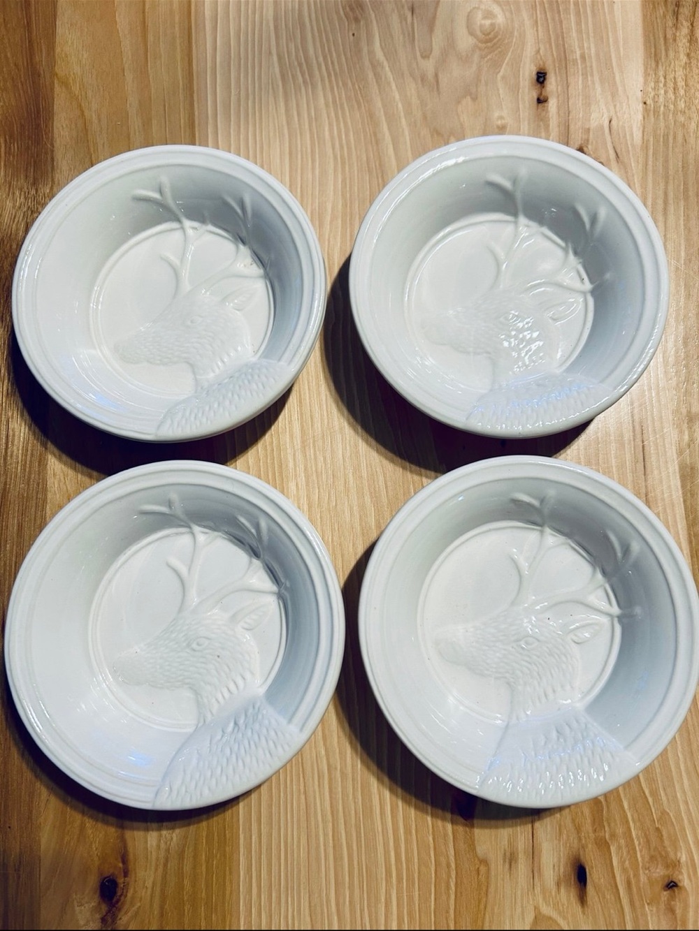 Pottery Barn DONDER Deer Embossed Ceramic  Dipping Bowls - Set of 4